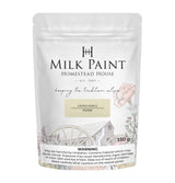 330g Homestead House Stone Fence Milk Paint bag with inhalation and chemical risk warnings on label.