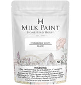 50g bag of Sturbridge White Milk Paint by Homestead House with health warnings printed at the bottom.