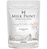 330g Sturbridge White Milk Paint by Homestead House, bag showing barn graphic and warning label.