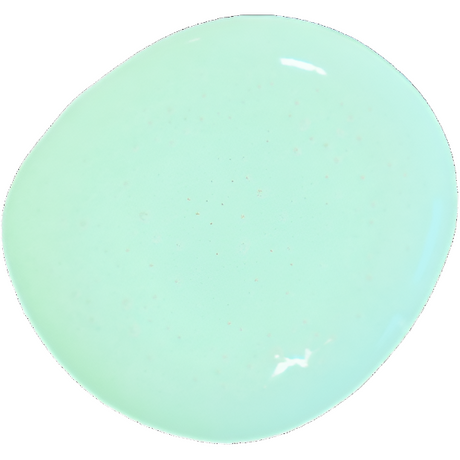 Round swatch of Summer Cottage by Old Fashioned Milk Paint, pale turquoise with specks on white, VOC free.