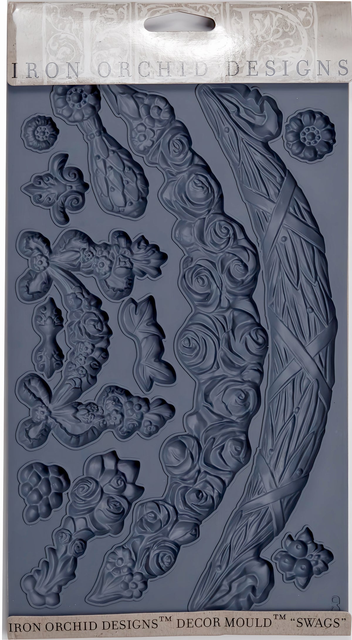 IOD Swags Mould, silicone, features floral and swag motifs for crafts and decor. Brand: I.O.D.
