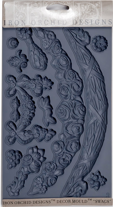 IOD Swags Mould, silicone, features floral and swag motifs for crafts and decor. Brand: I.O.D.