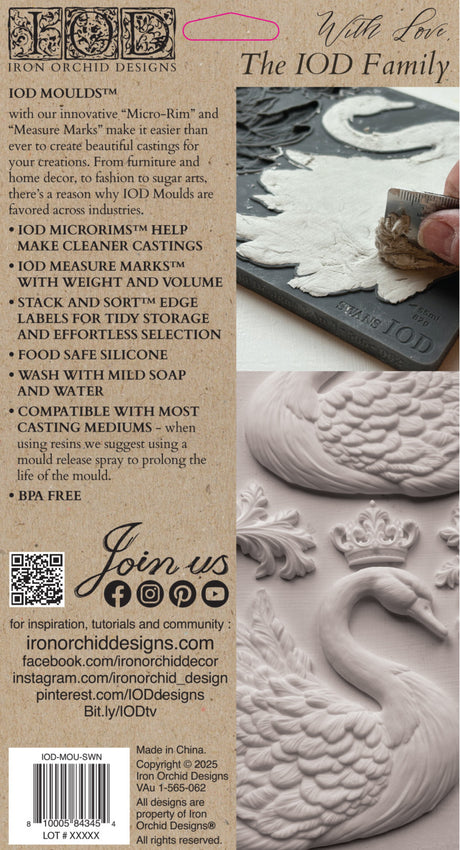 Hand shaping silicone in Swans Mould by IOD; below, floral cast and I.O.D. branding text visible.