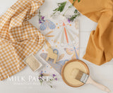 Swedish Yellow Milk Paint by Homestead House with brush, fabric, powder packet, herbs, and instruction card.