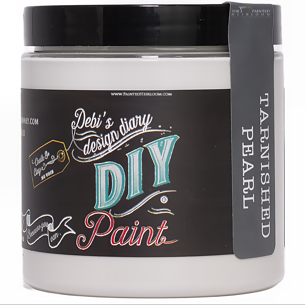 Jar of DIY Paint Co. Tarnished Pearl eco-friendly paint.