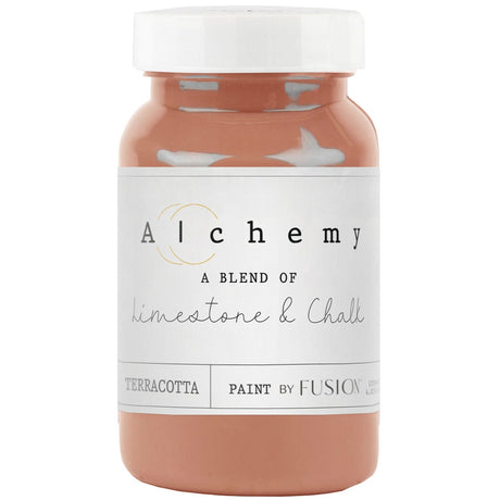 Jar of Fusion Mineral Paint Terracotta Alchemy, chalk-style with limestone and chalk blend.