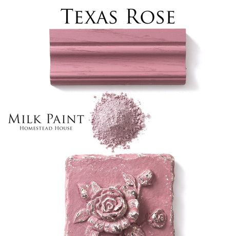 Ornate tile and molding painted in Texas Rose Milk Paint by Homestead House, soft muted pink color.