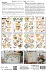Twelve-panel display of teacup art ideas featuring I.O.D. The Belgravia Transfer by Iron Orchid Designs.