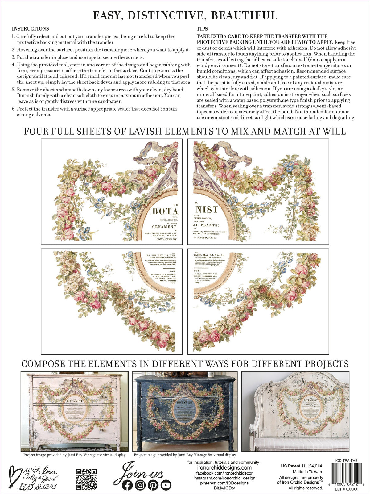 The Botanist Transfer by I.O.D.—peel-and-apply furniture decor transfer, includes instructions to burnish and seal.