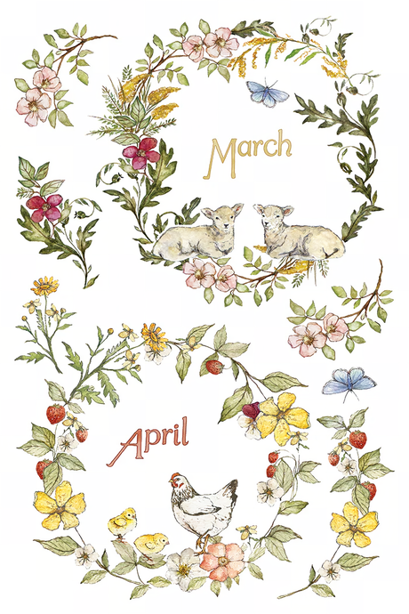 The Bramblewood Diaries Transfer by IOD featuring March and April spring motif wreaths, 2026 limited release.