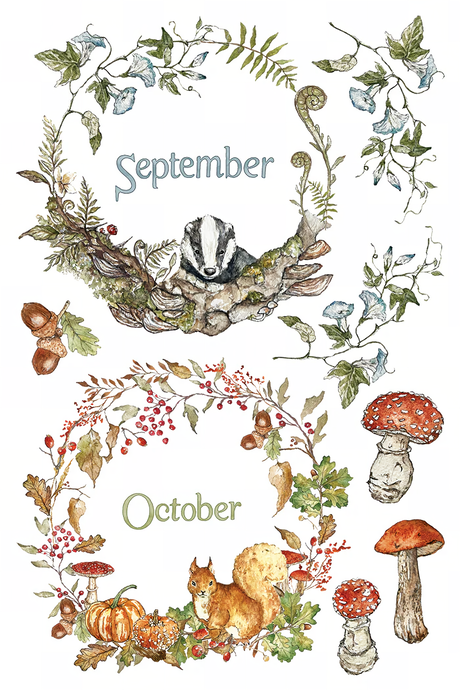 The Bramblewood Diaries (2026 Limited Release) IOD transfer featuring woodland animals, autumn, and botanical wreaths.