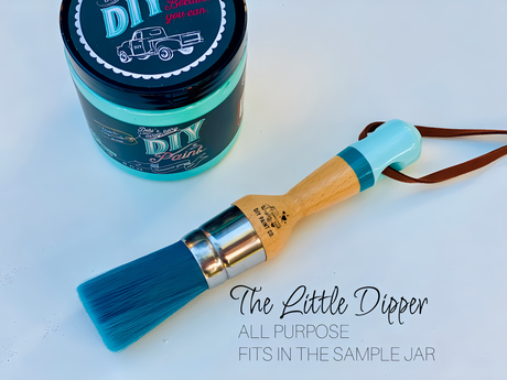The Little Dipper DIY Paintbrush by Debi’s Design Diary from DIY Paint Co. beside a matching paint jar.