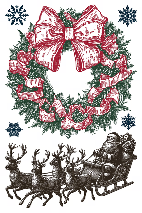 The North Pole Co. wreath décor by I.O.D. featuring bow, snowflakes, and Santa; for 2026 Paint Inlay.