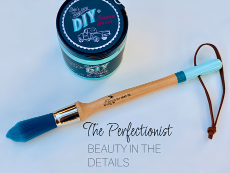 The Perfectionist DIY Paintbrush by DIY Paint Co. with ultra soft bristles and a blue handle for detailed painting.
