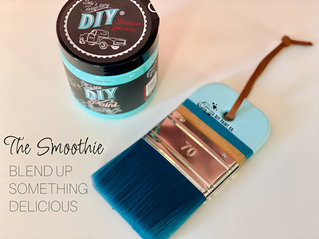 Turquoise DIY Paint Co. paint jar with The Smoothie DIY Paintbrush by Debi’s Design Diary.