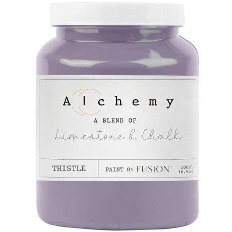 Fusion Mineral Paint Thistle Alchemy, chalk-style furniture paint, 500ml, light purple with limestone.