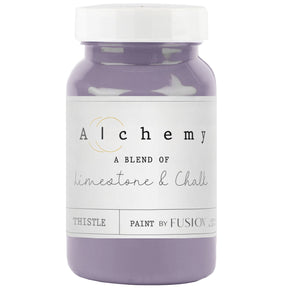 Jar of Fusion Mineral Paint Thistle Alchemy, limestone and chalk-blend furniture paint.