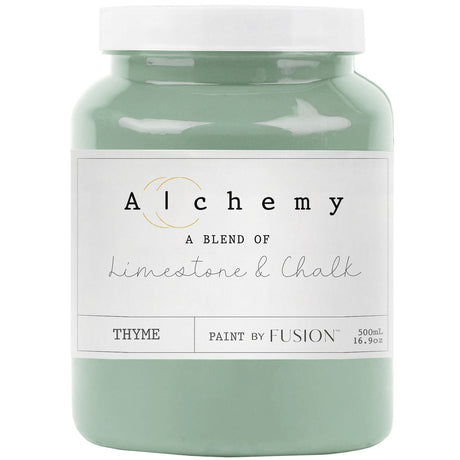 Fusion Mineral Paint Thyme Alchemy 500ml limestone & chalk blend container for furniture and DIY paint projects.