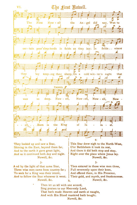 Sheet music and lyrics for The First Nowell with I.O.D. Tinsel Gilded Transfer.
