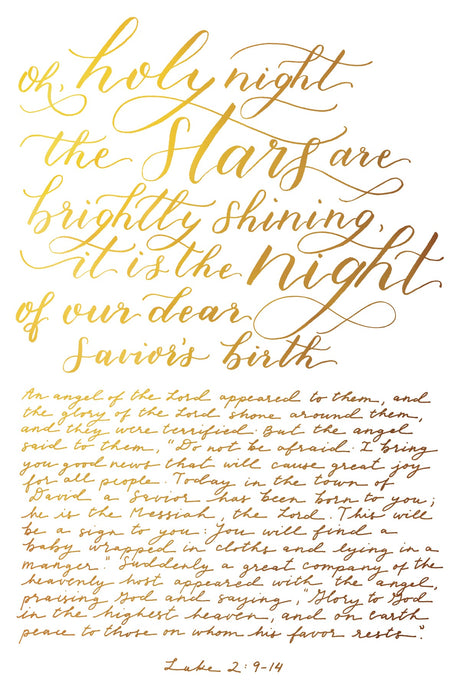 Gold “O Holy Night” calligraphy with verses, for holiday crafts and I.O.D. Tinsel Gilded Transfer (2024).