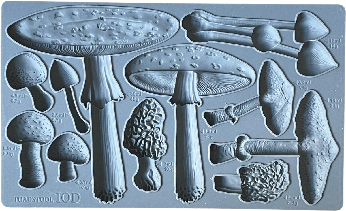 The Toadstool Mould by IOD showing assorted mushroom shapes in gray silicone by I.O.D.
