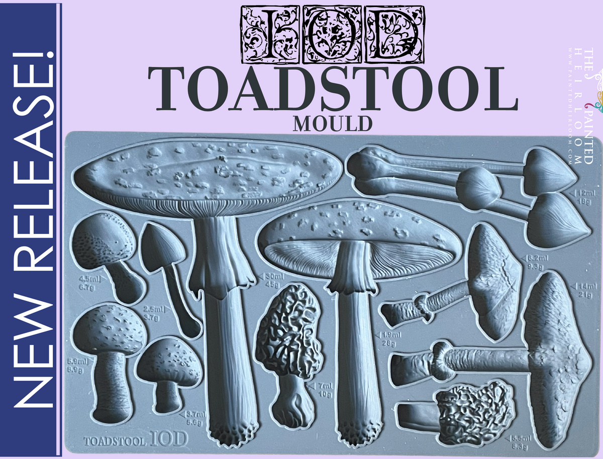 Toadstool Mould by IOD, Iron Orchid Designs silicone mould featuring detailed mushroom shapes.