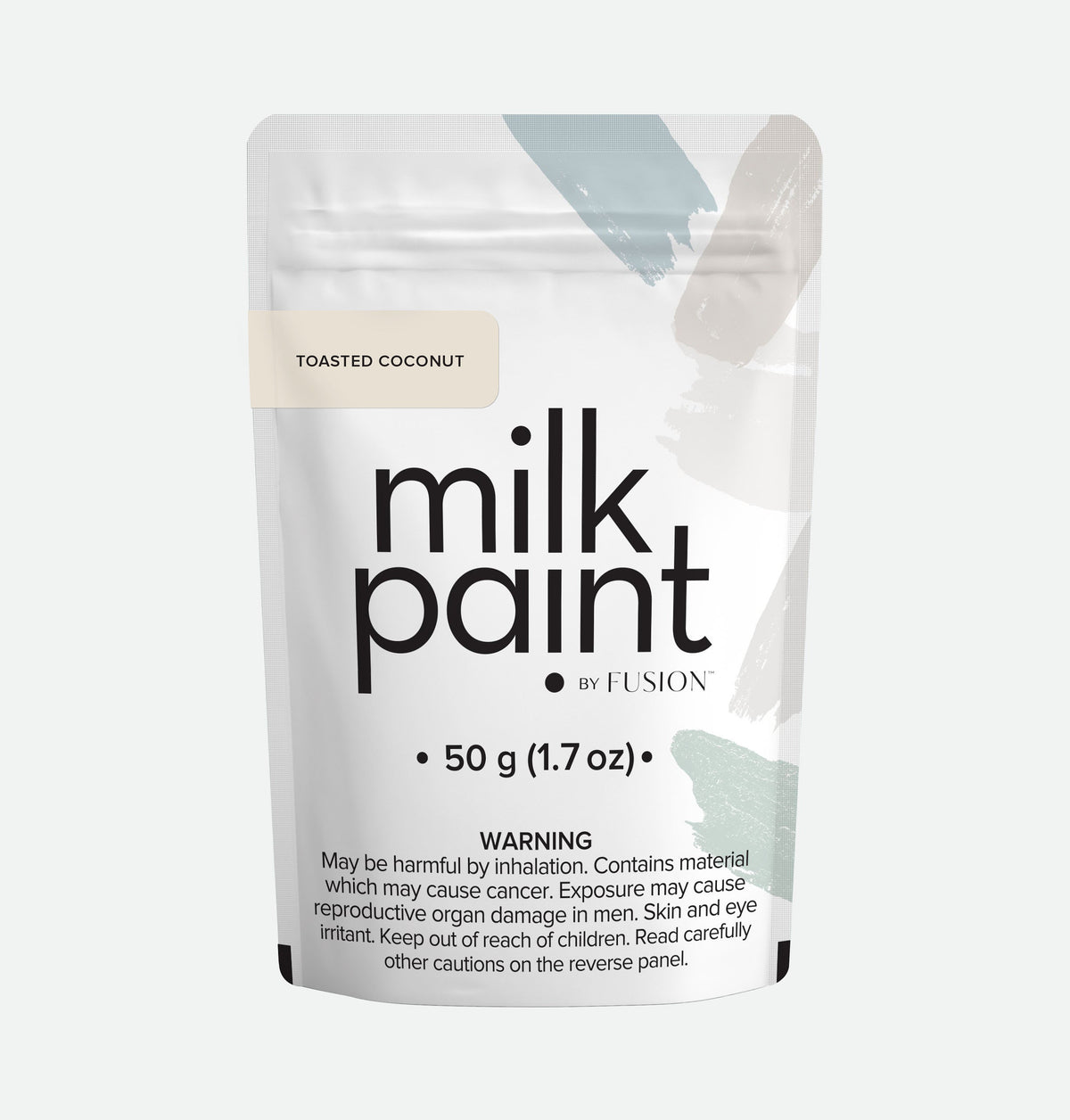 Fusion Mineral Paint Toasted Coconut 50g pouch, made with natural ingredients; health warning referenced below.