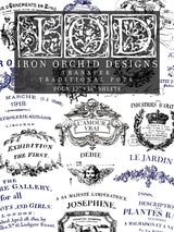 Traditional Pots Decor Transfer by I.O.D. with ornate rub-on designs, vintage French text, and floral graphics.