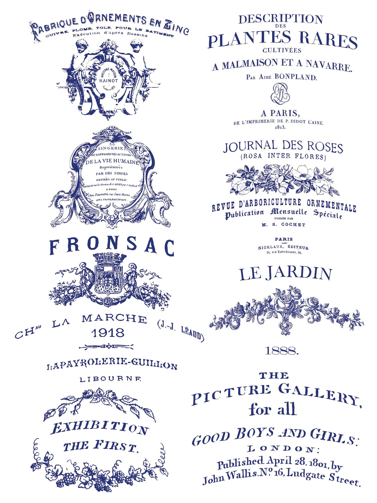 Vintage French and English poster designs for use with I.O.D. Traditional Pots Decor Transfer by Iron Orchid Designs.