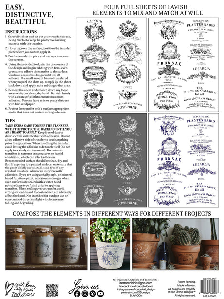 Traditional Pots Decor Transfer Set by IOD - Iron Orchid Designs @ Painted Heirloom