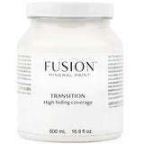 Fusion Mineral Paint Transition, white 500mL jar with high-hiding recycled pigment formula.