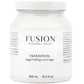 Fusion Mineral Paint Transition, white 500mL jar with high-hiding recycled pigment formula.
