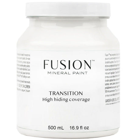 Fusion Mineral Paint Transition, white 500mL jar with high-hiding recycled pigment formula.