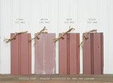 Four Trellis Rose Sweet Pickins Milk Paint wood samples by Old Fashioned Milk Paint, bundled with twine.