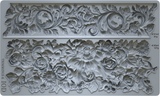 Two grey floral relief designs for I.O.D. Trimmings 4 Mould by Iron Orchid Designs Silicone Decor Mold.