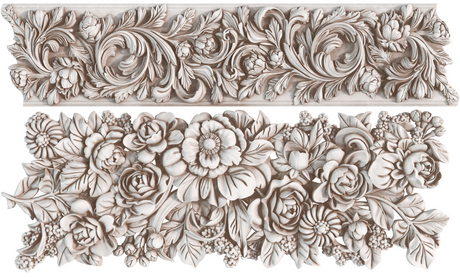Two panels with classical floral and leaf motifs created using I.O.D. Trimmings 4 Mould.