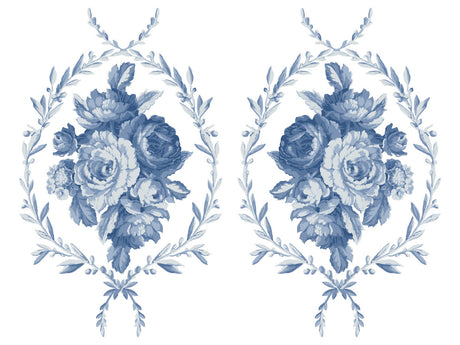 Trompe L’oeil Bleu Paint Inlay by I.O.D. featuring blue floral ovals, suitable for design or upcycling projects.
