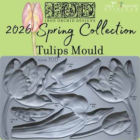 Tulips Mould by IOD, a tray featuring multiple tulip-shaped cavities for creative crafting projects.