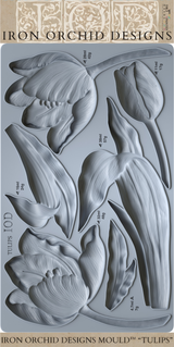 IOD Tulips Mould with detailed silicone botanical tulip shapes in multiple sizes and weights.