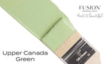 Brush with Upper Canada Green Fusion Mineral Paint (Seasonal); text: Upper Canada Green, Fusion Mineral Paint.