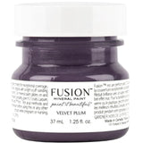 37 mL jar of Fusion Mineral Paint in Velvet Plum with a white label and black lid.
