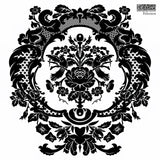 Velveteen Mini-Stamp by IOD with black floral and animal damask pattern on white.