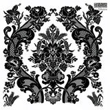 Black floral damask pattern inspired by Velveteen Mini-Stamp by I.O.D. on white background.
