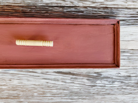 Rectangular wooden box with beige handle, painted in DIY Paint Co. Veranda Cottage Color.