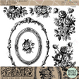The Veranda Stamp by I.O.D. featuring floral and oval frame designs for decorating furniture projects.