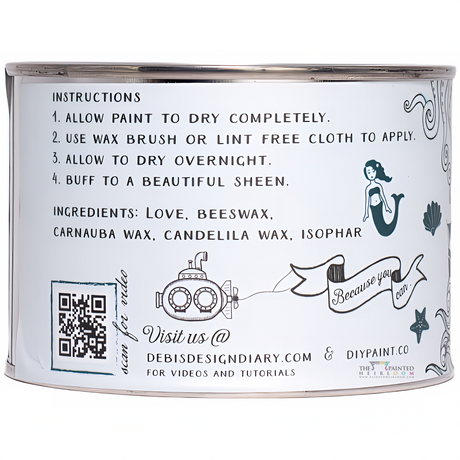 Verdigris Shipwrecked DIY Wax can by DIY Paint Co., featuring mermaid art, fast-drying info, and ingredients list.