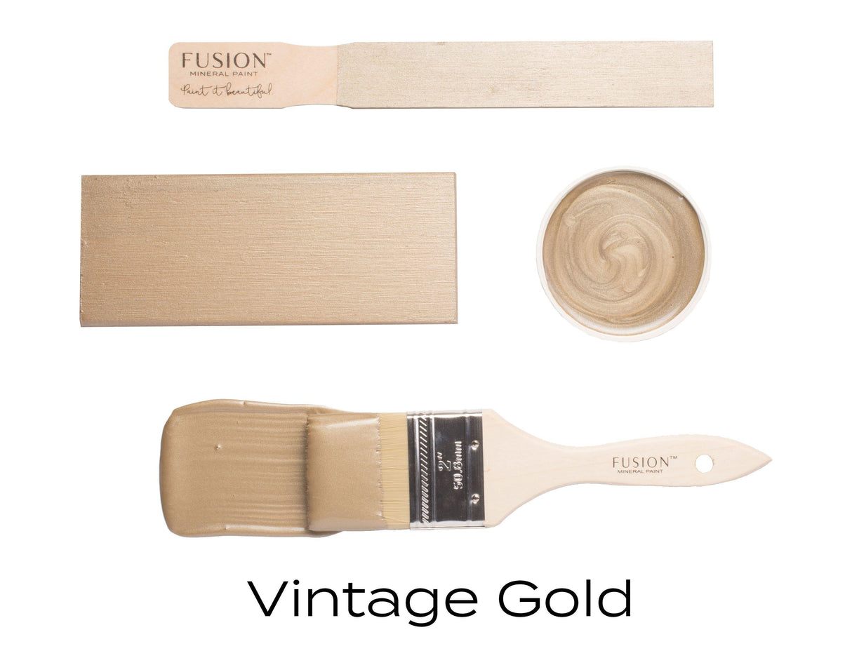 Vintage Gold Metallic Fusion Mineral Paint with rich mica-pigmented metallic finish for décor and furniture.