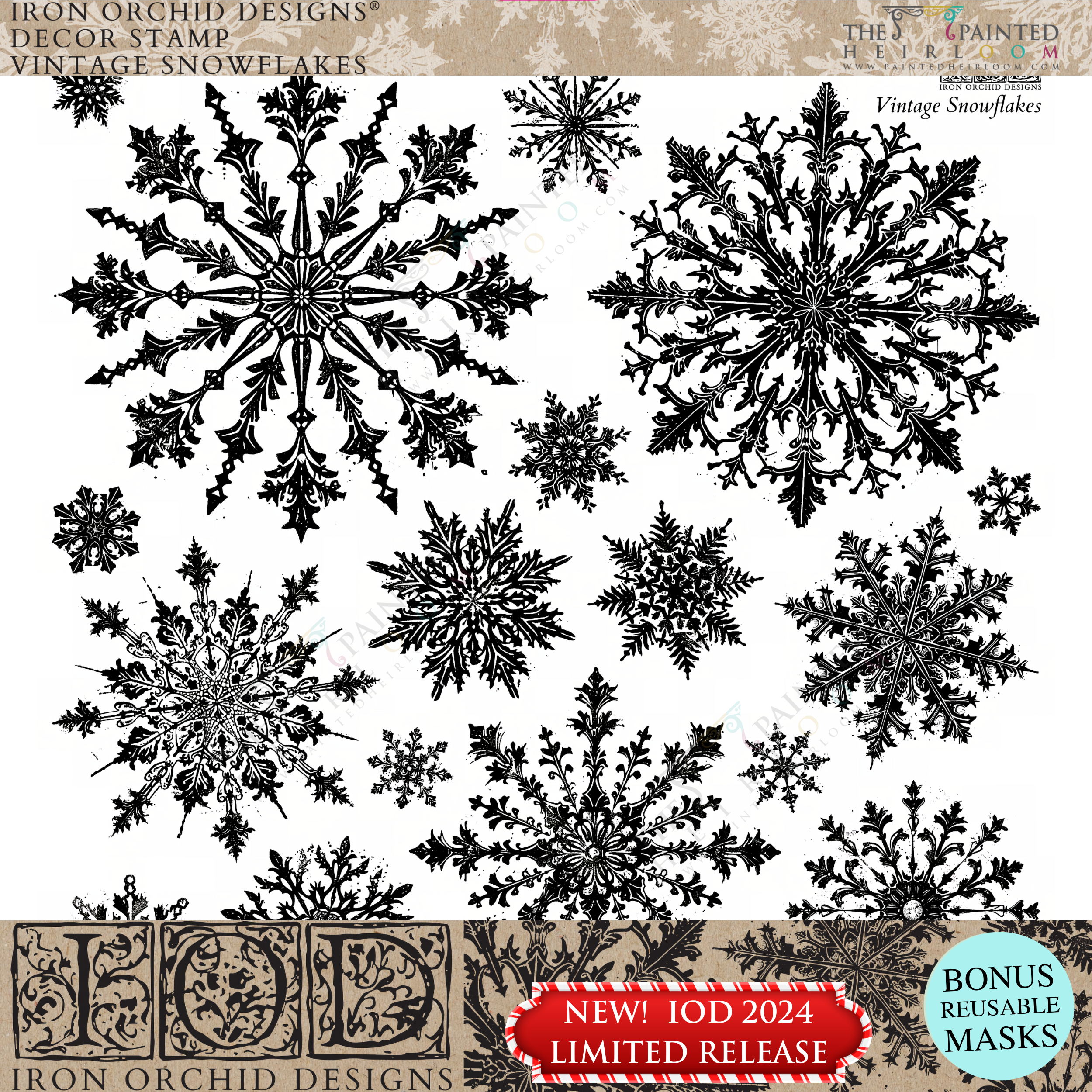 Vintage Snowflakes Stamp (2024 Limited Release) by IOD - Iron Orchid Designs @ The Painted Heirloom