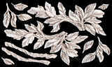 White leaves with brown veins on black, design made using Viridis Mould by IOD from Iron Orchid Designs.