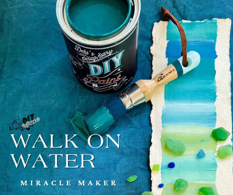 Open Walk on Water by DIY Paint Co., brush, blue-green paint strip, text: WALK ON WATER MIRACLE MAKER.